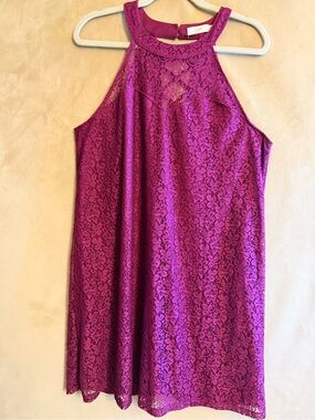 Candie's Fuchsia Lace High-Neck Midi Dress